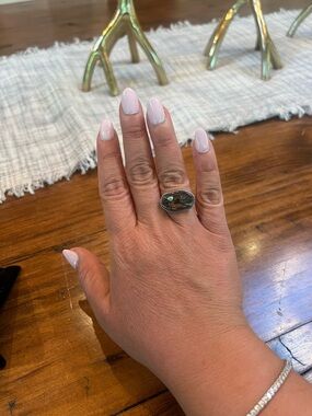Women's Silver Ring with Smoky Crystal Center - Size 8